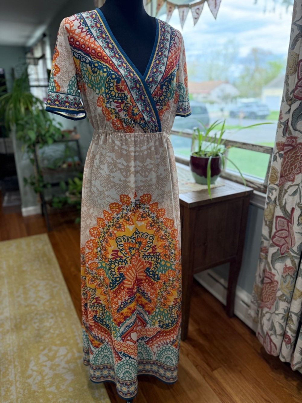 Flying Tomato Bohemian Wrap Maxi Dress in Orange Multi - Medium